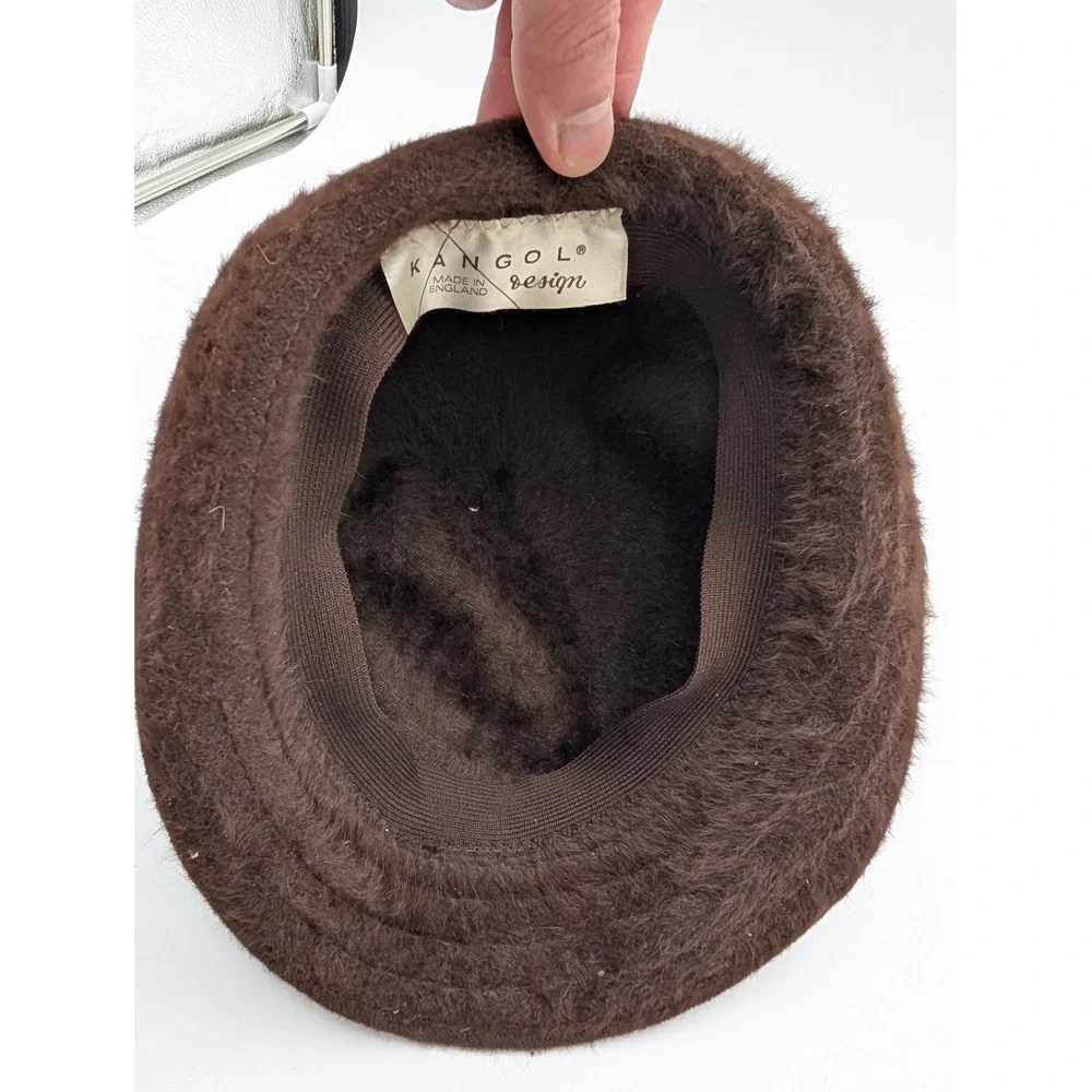 Vintage Kangol Design Brown Fuzzy Faux Fur Cloche Hat Made in England Grosgrain